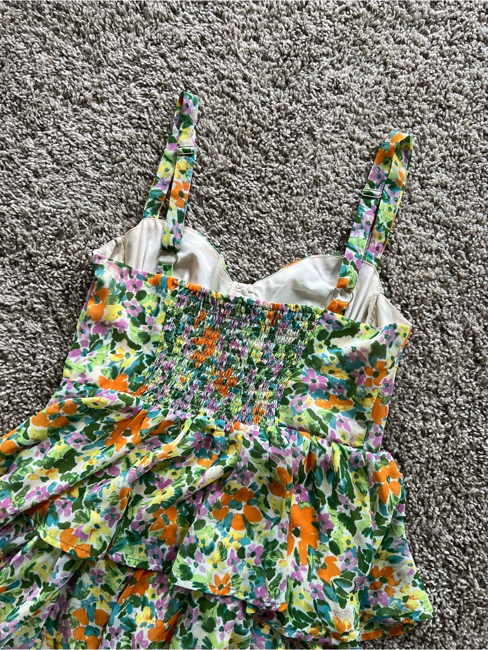 Astr Floral Tiered Dress in Orange, Green & Purple - Picture 4 of 4